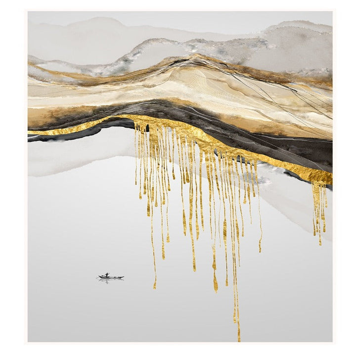Gold Mountain Landscape - Canvas Wall Art Painting