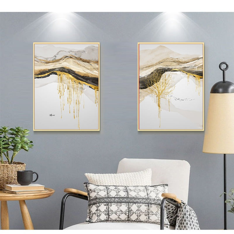 Gold Mountain Landscape - Canvas Wall Art Painting