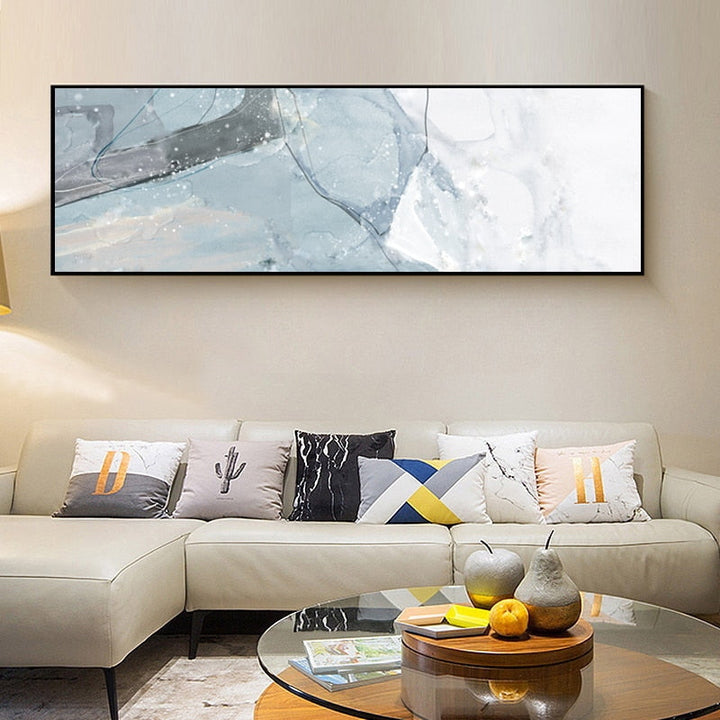 Long Blue Marble Background Bedroom - Canvas Wall Art Painting