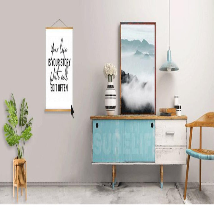 Long Blue Marble Background Bedroom - Canvas Wall Art Painting