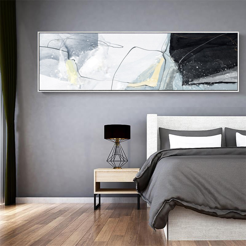 Long Blue Marble Background Bedroom - Canvas Wall Art Painting