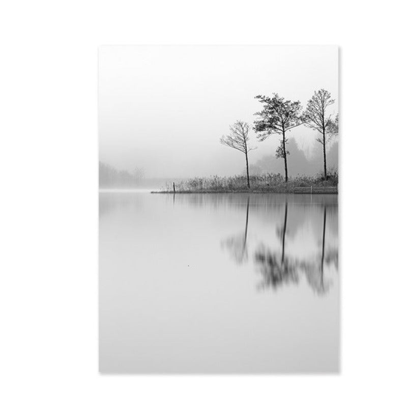 Foggy Sky Lake Lion - Canvas Wall Art Painting