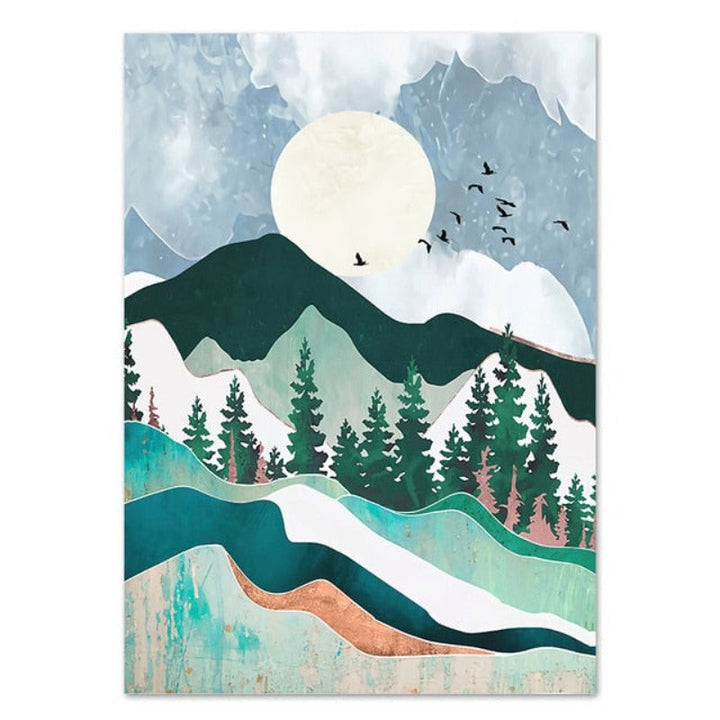 Trendy Abstract Mountain Landscape Mint Green - Canvas Wall Art Painting