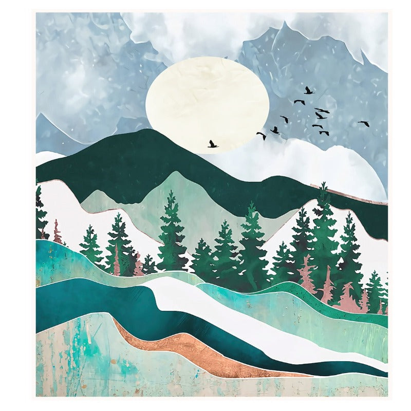 Trendy Abstract Mountain Landscape Mint Green - Canvas Wall Art Painting