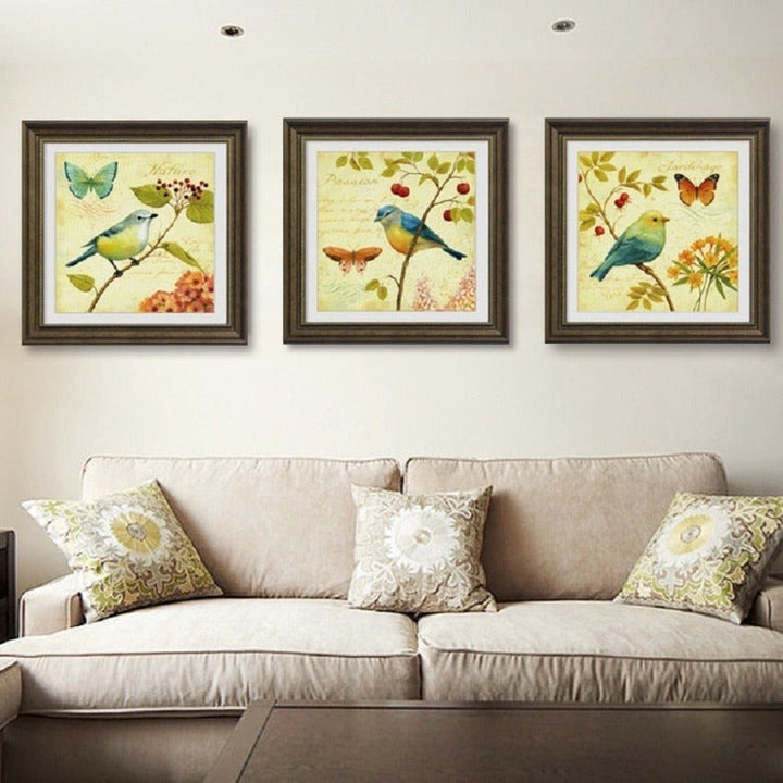 Vintage Europe Birds Butterfly Flowers - Canvas Wall Art Painting