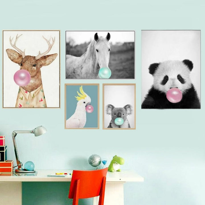 Cute Animals Blowing Bubbles - Canvas Wall Art Painting