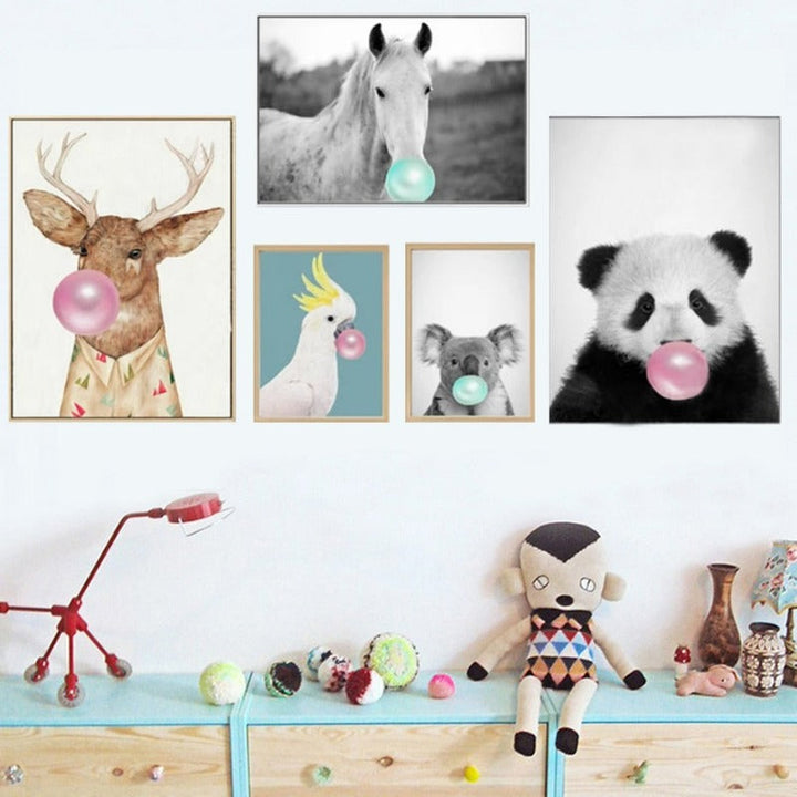 Cute Animals Blowing Bubbles - Canvas Wall Art Painting