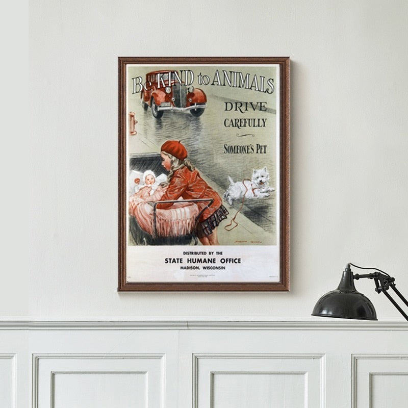 Vintage Be Kind to Animals - Canvas Wall Art Painting
