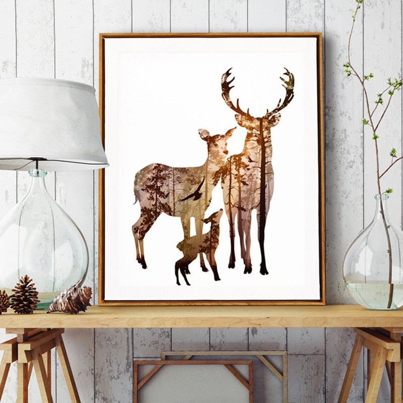 Deer Animals Forest - Canvas Wall Art Painting