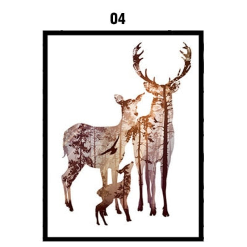 Deer Animals Forest - Canvas Wall Art Painting