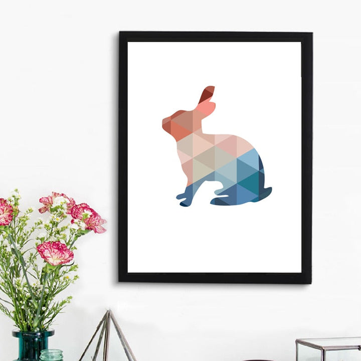 Geometric Triangles Rabbit  - Canvas Wall Art Painting