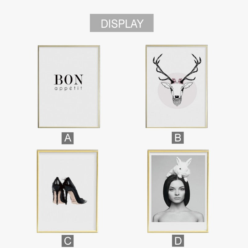 Deer Poster & Print Black Wall - Canvas Wall Art Painting