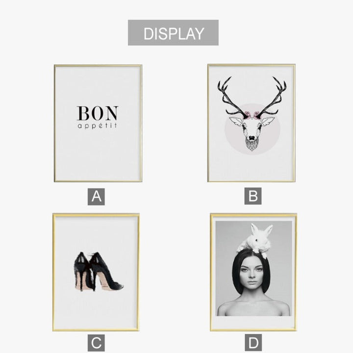 Deer Poster & Print Black Wall - Canvas Wall Art Painting