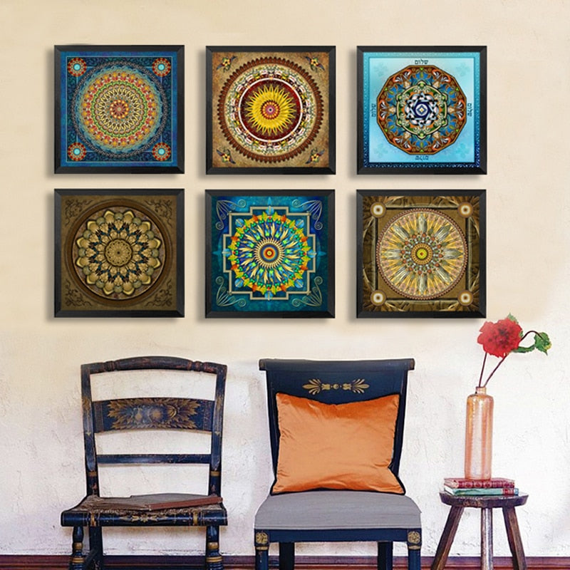 Mandala Ornament Thangka Yoga - Canvas Wall Art Painting