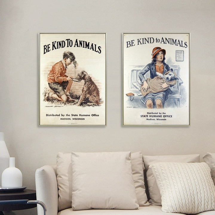 Vintage Be Kind to Animals - Canvas Wall Art Painting