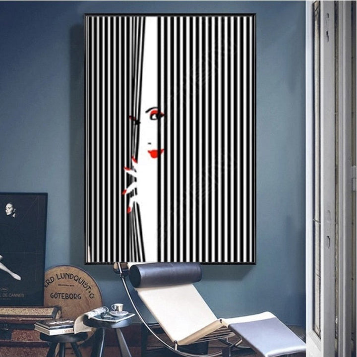 Fashion Women Abstract Kiss Poster Voyeur - Canvas Wall Art Painting