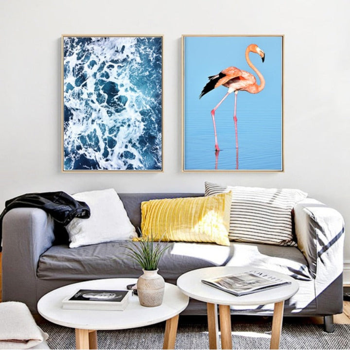 Flamingo In Seascape - Canvas Wall Art Painting