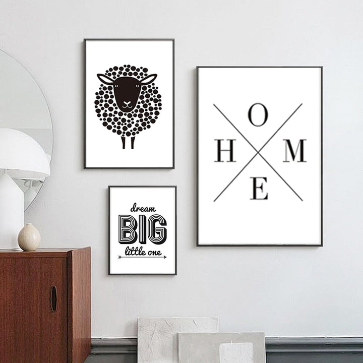 Minimalist Black And White Inspiring Letters - Canvas Wall Art Painting