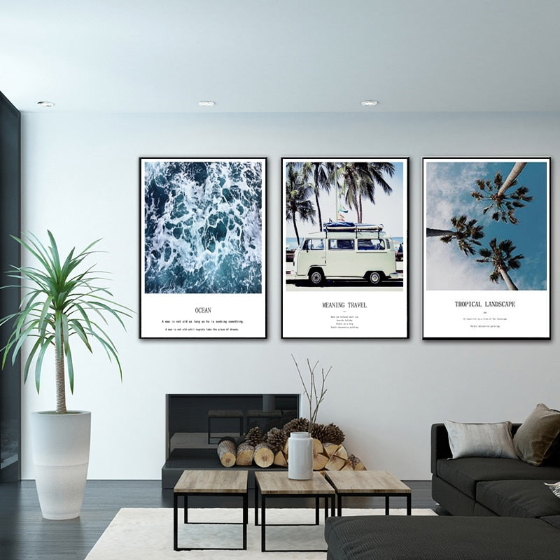 Travel Life Posters Coconut Tree Prints Tropical Seascape - Canvas Wall Art Painting