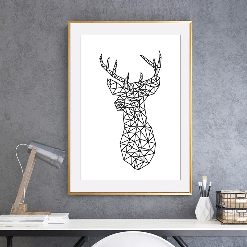 Minimalist Deer Head Geometric Triangles Origami - Canvas Wall Art Painting