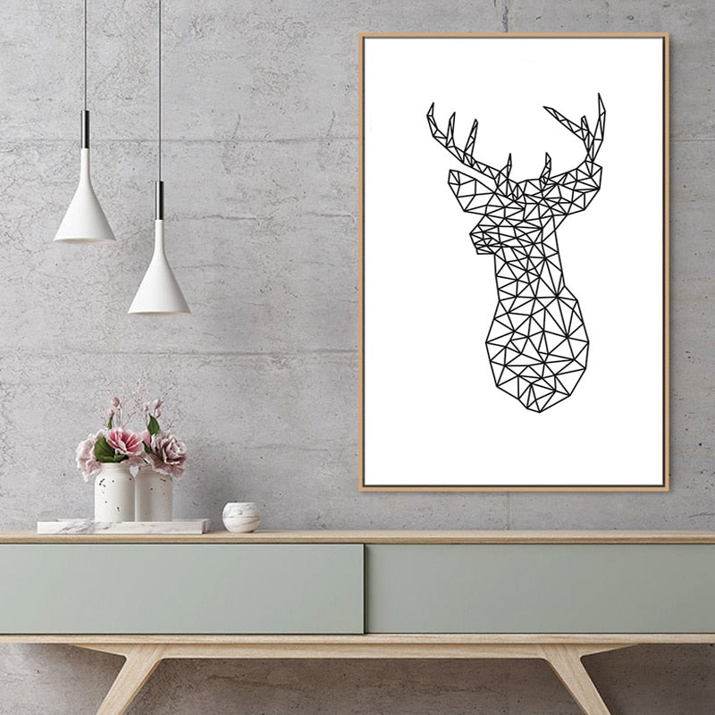 Minimalist Deer Head Geometric Triangles Origami - Canvas Wall Art Painting
