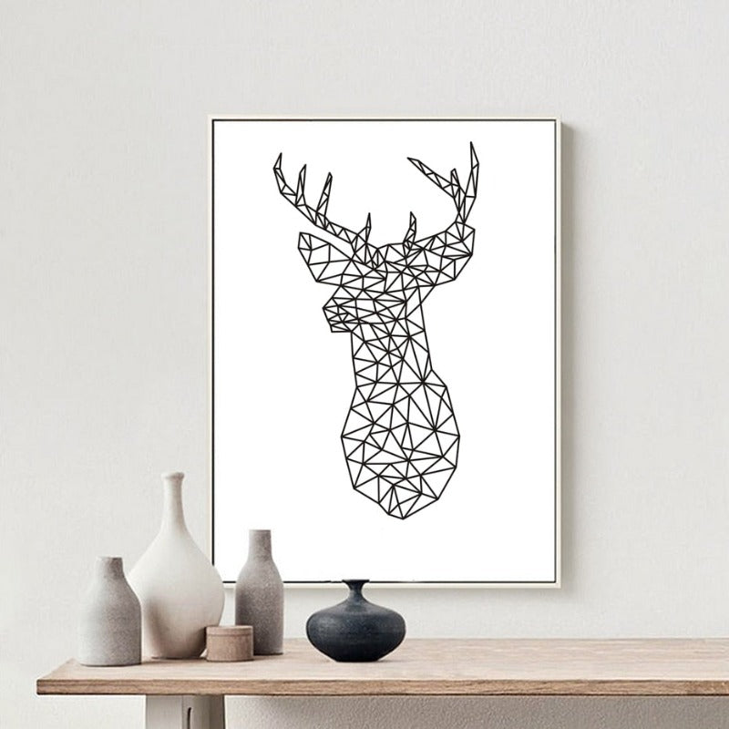Minimalist Deer Head Geometric Triangles Origami - Canvas Wall Art Painting