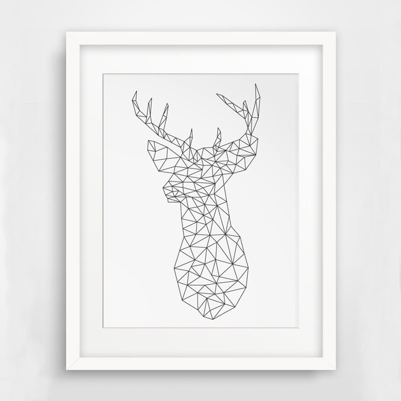 Minimalist Deer Head Geometric Triangles Origami - Canvas Wall Art Painting