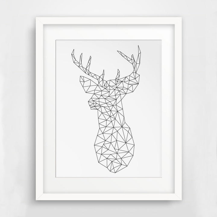 Minimalist Deer Head Geometric Triangles Origami - Canvas Wall Art Painting