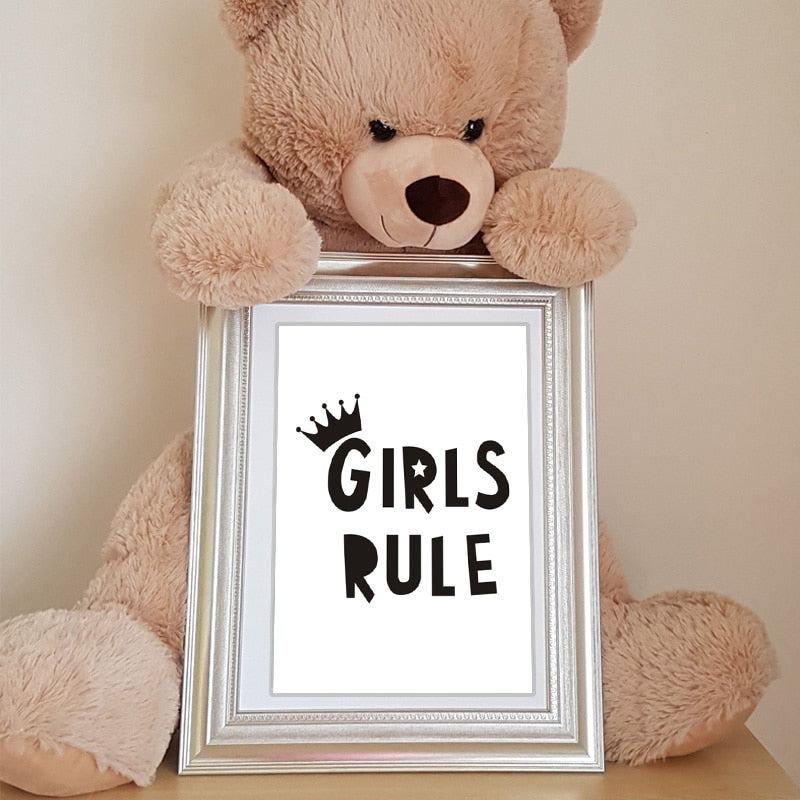 Girls Rule Nursery Decor Scandinavian Cartoon - Canvas Wall Art Painting