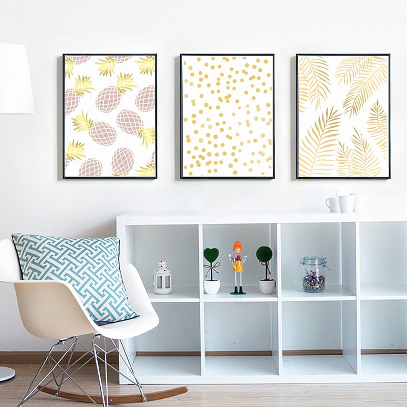 Geometric Leaves Pineapple - Canvas Wall Art Painting