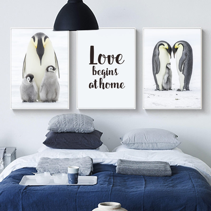 Warm Penguin Family - Canvas Wall Art Painting