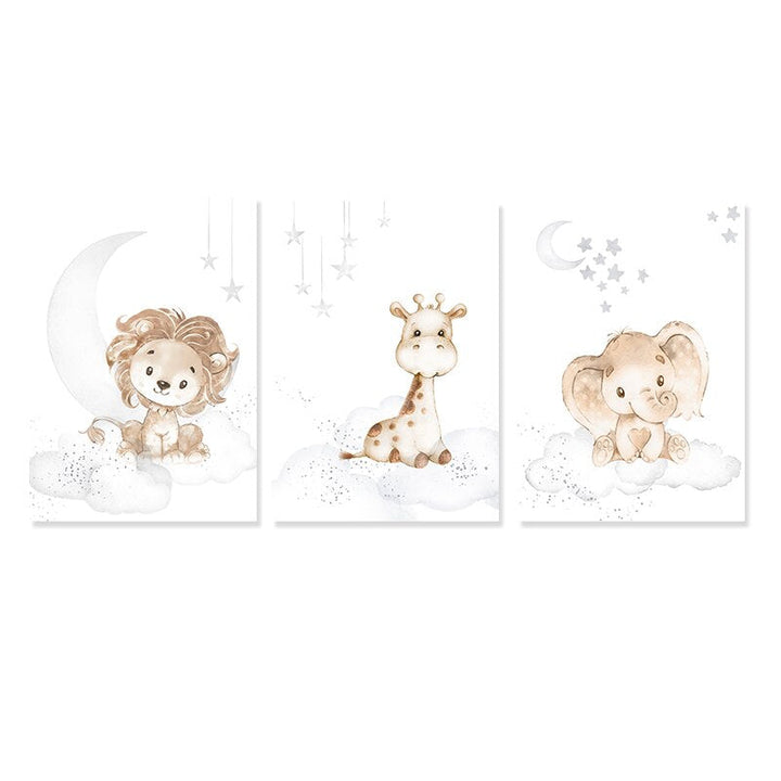Cute Cartoon African Animals Nursery - Canvas Wall Art Print