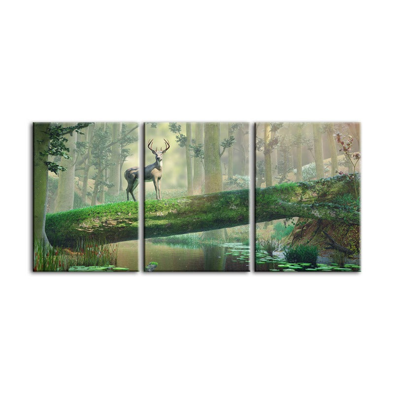 Enchanted Forest Deer-Canvas Wall Art Painting 3 Pieces