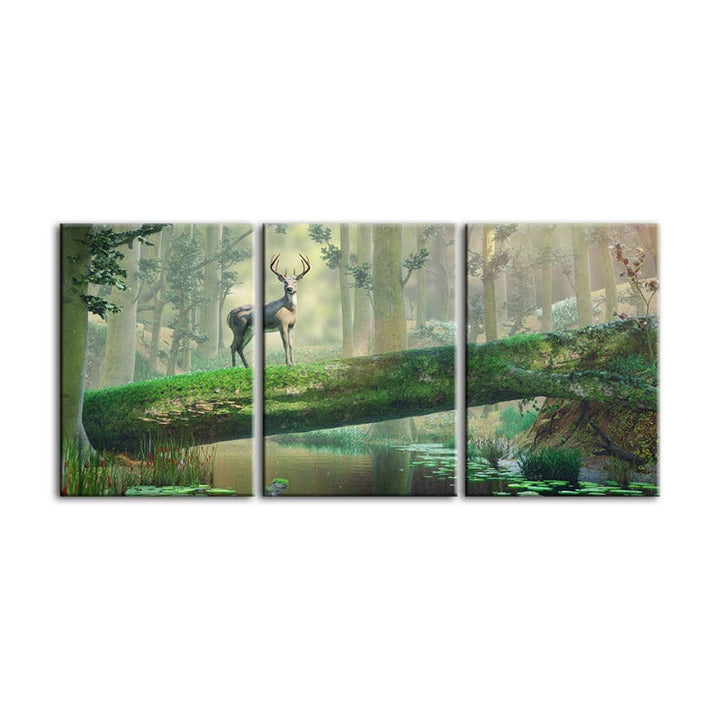 Enchanted Forest Deer-Canvas Wall Art Painting 3 Pieces