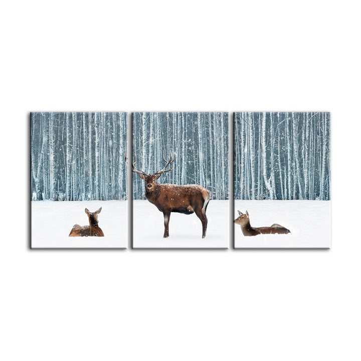 Two Does And A Deer In Winter-Canvas Wall Art Painting 3 Pieces