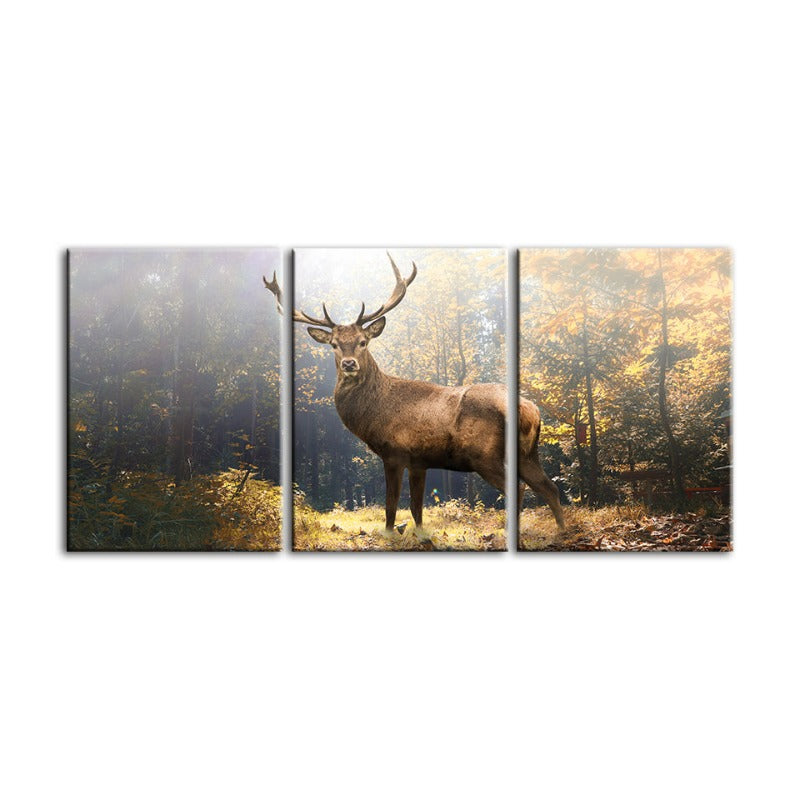 Majestic Deer in the Woods-Canvas Wall Art Painting 3 Pieces