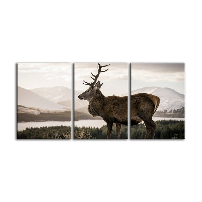 Somber Winter Deer-Canvas Wall Art Painting 3 Pieces